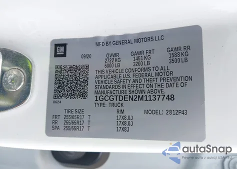 2021 Chevrolet Colorado 4Wd Short Box Z71 из США, поврежденный, VIN 1GCGTDEN2M1137748